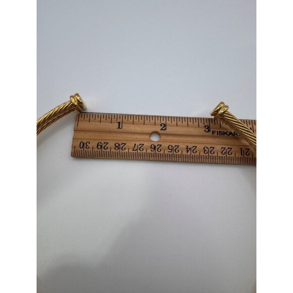 Gold Tone Cable Collar Necklace Rhinestone Accents Designer Style Statement - Picture 11 of 11